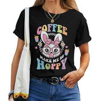 Coffee Makes Me So Hoppy Easter Rabbit Bunny Face Girl Women T-shirt - Thegiftio UK