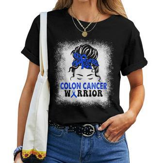 Colon Cancer Awareness Colorectal Cancer Messy Bun Women T-shirt - Seseable