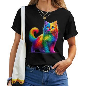 Colorful Cat For Women's Girls Boys Cute Rainbow Cat Women T-shirt - Monsterry