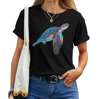 Colorful Sea Turtle Watercolor Lover Dad Mom Women T-shirt - Monsterry AU