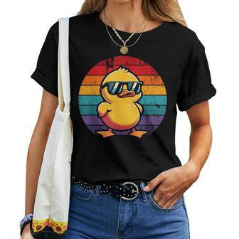 Cool Retro Yellow Duck In Sunglasses 70S 80S 90S Duck Women T-shirt - Seseable