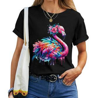 Coole Batikkunst Mit Tiermotiv Flamingoogelgeist T-shirt Frauen - Seseable