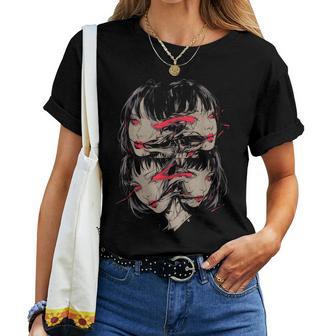 Creepy Horror Anime Manga Girl Japan Japanese Harajuku Women T-shirt - Seseable