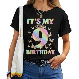 Cute 9 Years Old Girl Butterfly It's My 9Th Birthday Women T-shirt | Mazezy