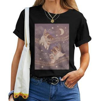 Cute Cat Purple Witchy Mushroom Pink Kawaii Crescent Moon Women T-shirt - Monsterry CA