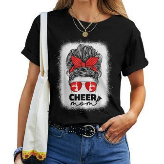 Cute Cheer Mom For Cheerleader Mom Red Messy Bun Mom Women T-shirt - Monsterry AU