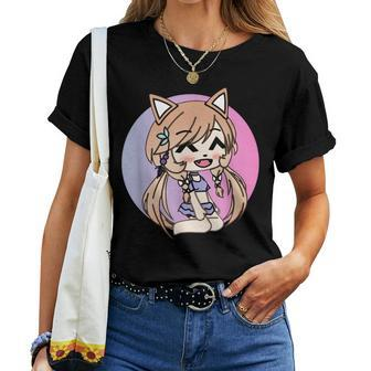 Cute Chibi Style Kawaii Anime Kitty Girl Chan With Cat Ears Women T-shirt - Seseable