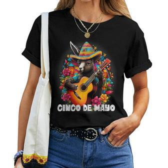 Cute Donkey Cinco De Mayo Mexican Holiday Guitar Music Women T-shirt - Monsterry