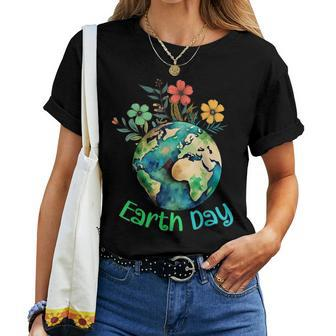 Cute Earth With Floral Earth Day Happy Earth Day 2024 Women T-shirt | Mazezy