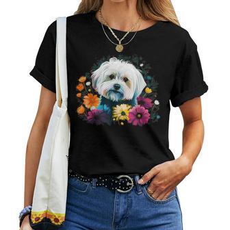 Cute Flower Summer Floral Maltese Dog Women T-shirt - Thegiftio UK