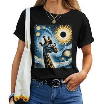 Cute The Giraffe Little Animals Pet Lovers Solar Eclipse Women T-shirt - Seseable
