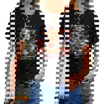 Cute Highland Cow 4Th Of July Floral Usa Patriotic Cow Lover Women T-shirt | Mazezy