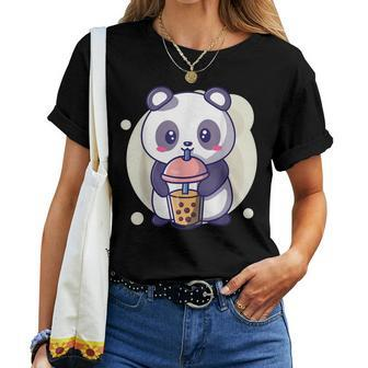 Cute Kawaii Panda Drinks Boba Bubble Tea Kawaii Aesthetic Women T-shirt - Monsterry