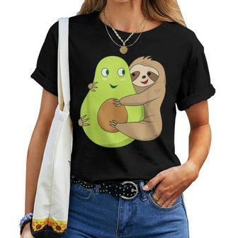 Cute Lazy Sloth Animal Avocado Lover Hugging Women T-shirt - Monsterry