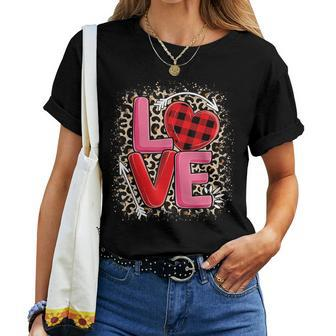 Cute Love Heart Leopard Print Valentines Day Girls Women T-shirt | Mazezy