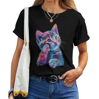 Cute Rainbow Cat For Women's Girls Boys Cat Lovers Women T-shirt - Monsterry