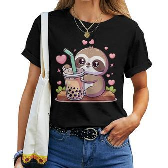 Cute Sloth Boba Bubble Milk Tea Kawaii Girls Sloth Women T-shirt - Monsterry