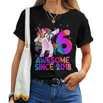 Dabbing Unicorn 6 Year Old 6Th Birthday Girl Unicorn Party Women T-shirt - Seseable