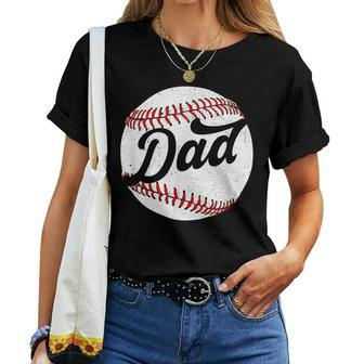 Dad Baseball Ball Vinatge Groovy Baseball Daddy Fathers Day Women T-shirt | Mazezy UK