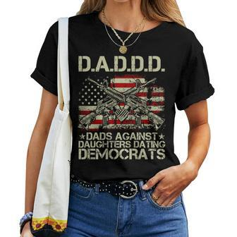 Daddd Gun Dads Against Daughters Dating Democrats On Back Women T-shirt - Monsterry DE