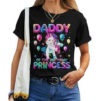 Daddy Of The Birthday Princess Girl Flossing Unicorn Daddy Women T-shirt - Thegiftio UK