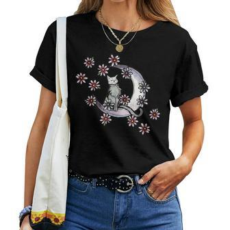 Daisy Flowers Moon Cat Witchy Cats Women T-shirt - Monsterry AU