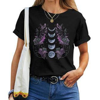 Dark Academia Accessory Mystic Wildflowers Moon Phases Women T-shirt - Seseable