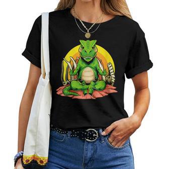 Dino Yoga Dinosaur Yogi Meditating T-Rex Yogasaurus Zen Women T-shirt - Monsterry AU