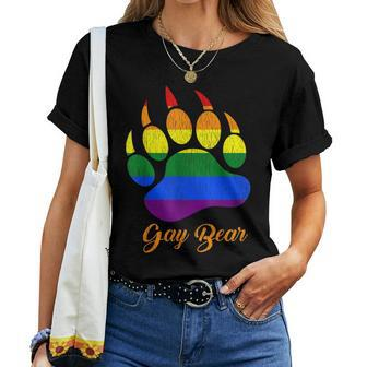 Distressed Gay Bear Paw Rainbow Lgbtq Grizzly Bear Gay Pride Women T-shirt - Monsterry CA
