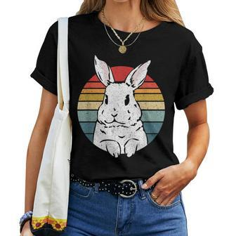 Distressed Retro Vintage Graphic Rainbow White Rabbit Women T-shirt - Monsterry UK