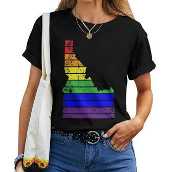 Distressed State Of Idaho Lgbt Rainbow Gay Pride Women T-shirt - Monsterry