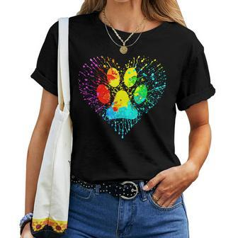 Dog Lover Mom Dad Colorful Heart Dog Paw Print Women T-shirt | Mazezy UK