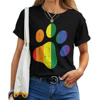 Dog Paw Print Lgbtq Rainbow Flag Gay Pride Ally Dog Lover Women T-shirt - Monsterry UK