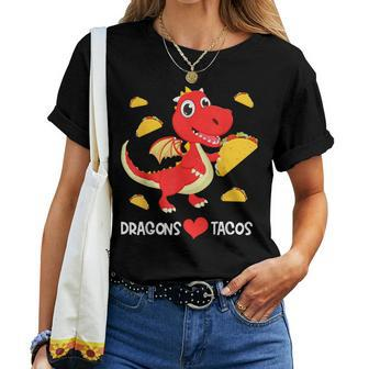 Dragons Love Tacos Cute Dragon Lover Boy Girl Mexico Taco Women T-shirt - Seseable