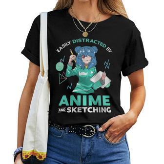 Easily Distracted By Anime And Sketching Anime Girl Drawing Women T-shirt - Monsterry
