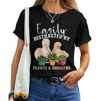 Easily Distracted By Plants & Chickens Silkie Chicken Women T-shirt - Thegiftio UK