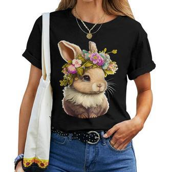 Easter Bunny Rabbit Happy Bunny Flower Graphic Girls Women T-shirt - Thegiftio UK