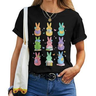 Easter Day Bunny Reading Teacher Rabbit School Book Lover Women T-shirt - Seseable