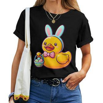 Easter Rubber Duck Bunny Ears Eggs Basket Women T-shirt - Seseable