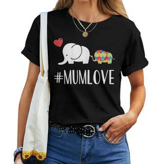 Elephant Mum T Kid Heart Autism Awareness Mum Women T-shirt - Seseable