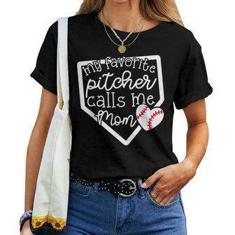 My Favorite Pitcher Calls Me Mom Baseball Cute Mama Women T-shirt - Monsterry DE