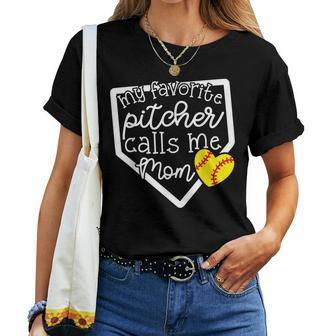 My Favorite Pitcher Calls Me Mom Softball Cute Mama Women T-shirt - Monsterry DE