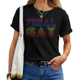 Feral Gay Lgbt Gay Bi Pan Trans Pride Meme Rainbow Flag Women T-shirt - Monsterry UK