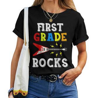 First Grade Rocks Guitar Music First Day Of School Women T-shirt - Monsterry AU