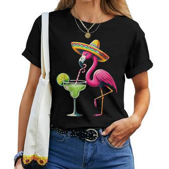 Flamingo Drinking Margarita Mexican Poncho Cinco De Mayo Women T-shirt | Mazezy CA
