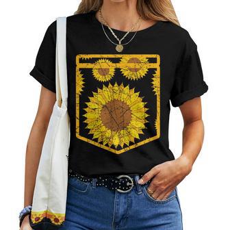 Florist Floral Cute Yellow Flower Pocket Sunflower Women T-shirt - Monsterry