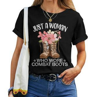 Flowers Happy Veteran Day Just A Woman Who Wore Combat Boots Women T-shirt - Monsterry DE