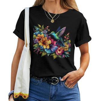 Frauen Kolibri Bunte Malerei Kunstwerk Grau Klassisch T-shirt Frauen - Seseable