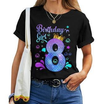 Birthday Girl 8 Years Old It's My 8Th Bday Mermaid Women T-shirt - Seseable
