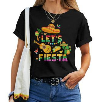 Cinco De Mayo Mexican Guitar Cactus Let's Fiesta Women T-shirt | Mazezy